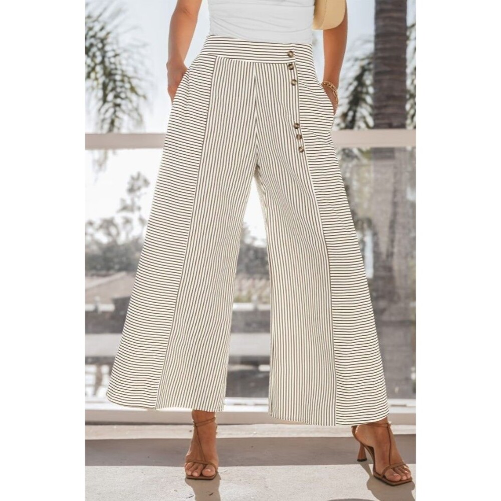 NWT Cupshe Striped Wide Leg Pants Casual Summer Spring Pull On Size Large